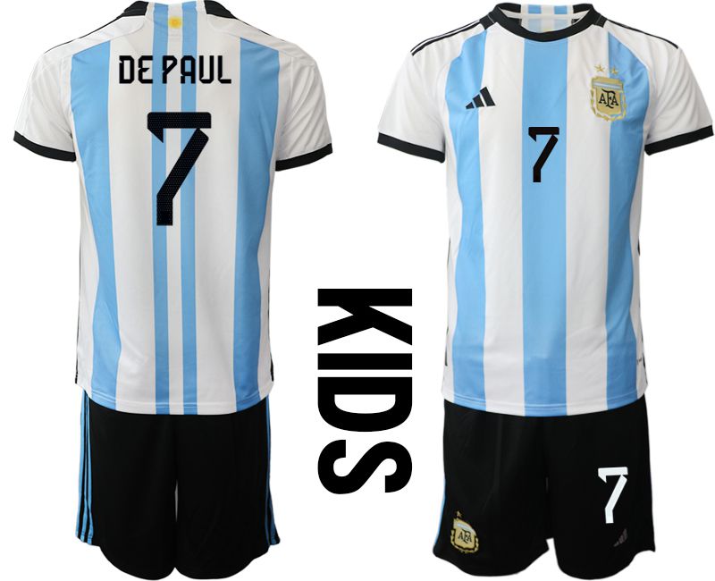 Cheap Youth 2022 World Cup National Team Argentina home white 7 Soccer Jerseys